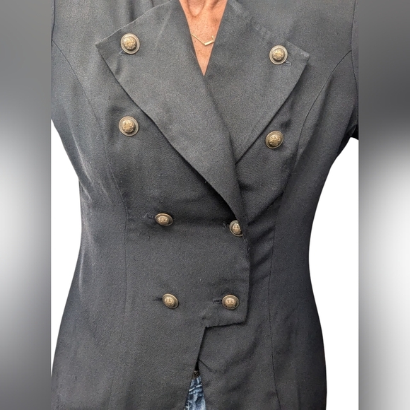 Vintage 80s Black Military Blazer Gold Buttons Power Suit Jacket Structured - Picture 6 of 16